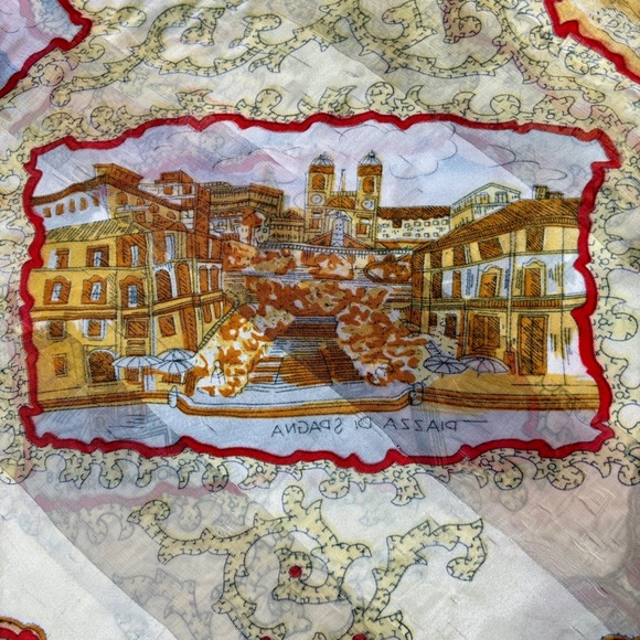 Vintage Italian Silk Scarf with Iconic Landmark Scenes in Italy size 38”x38” - Picture 5 of 16